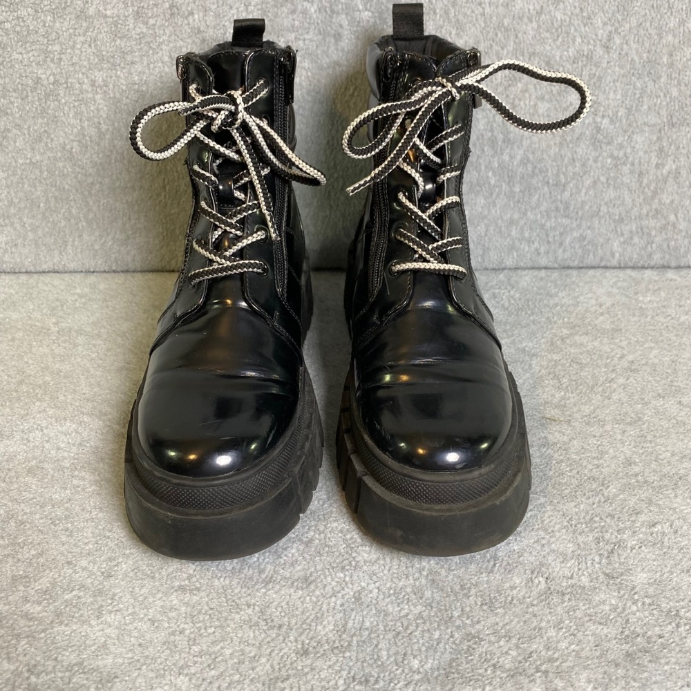 Steve Madden Incredible Combat Boots Women's 7.5 Black Platform Lug Sole Zip EUC